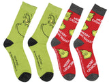 Dr Seuss GRINCH Character Adult Holiday Crew Socks 2 Pair