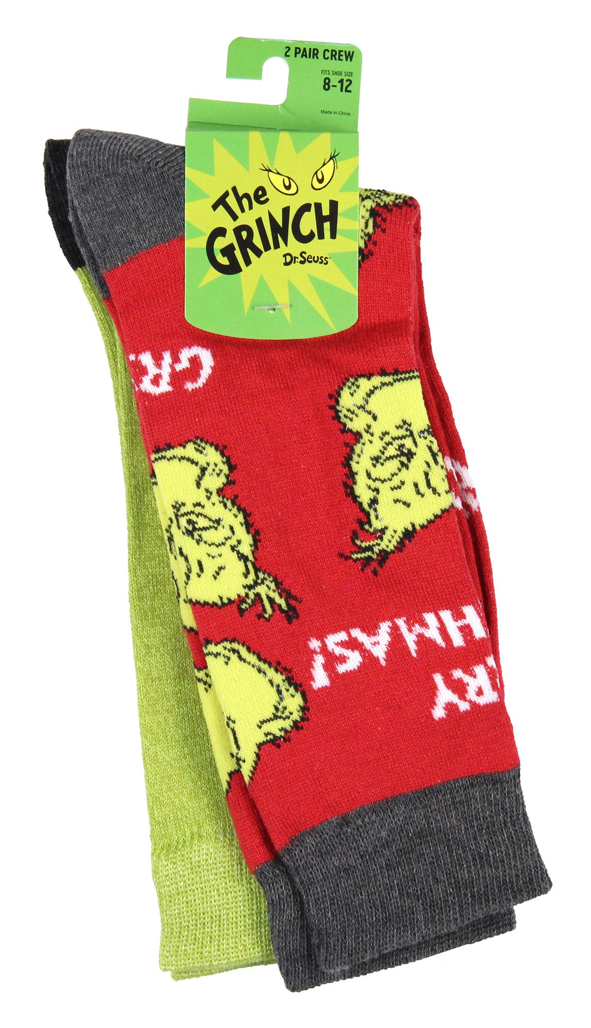 Dr. Seuss GRINCH Character Adult Holiday Crew Socks 2 Pair