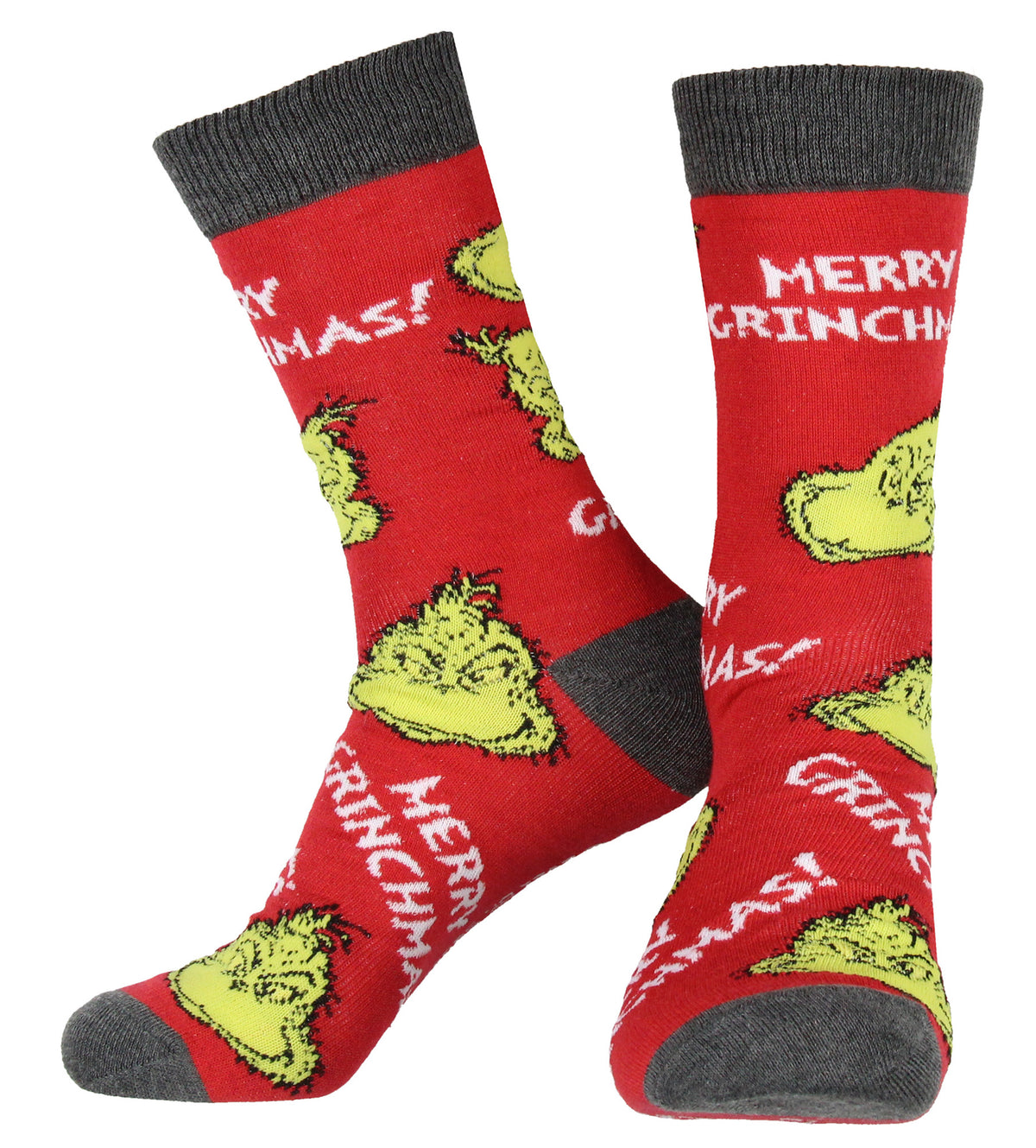 Dr. Seuss GRINCH Character Adult Holiday Crew Socks 2 Pair