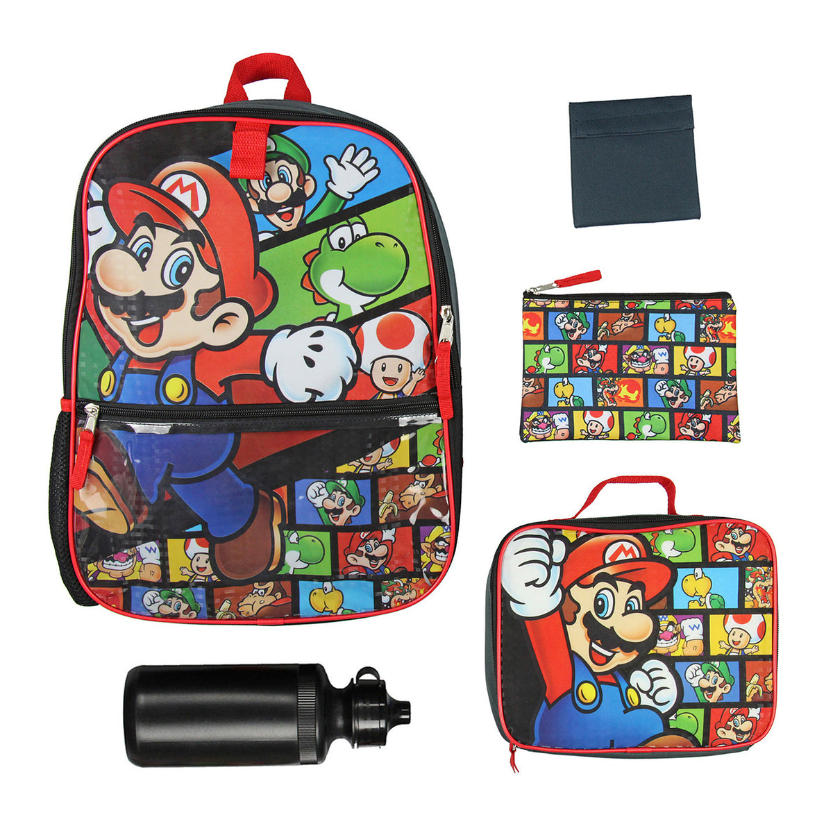 Nintendo Boys 5 PC Shimmer Pixel Character 16" Backpack Combo Set
