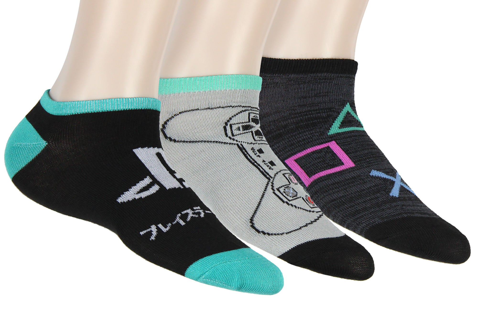 PlayStation Adult Logo Controller 3 Pack No Show Ankle Socks