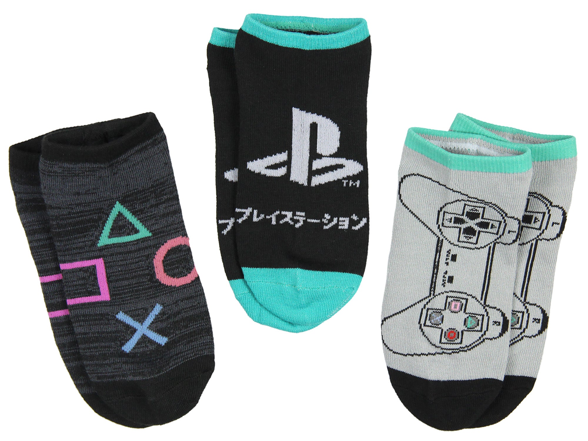 PlayStation Adult Logo Controller 3 Pack No Show Ankle Socks
