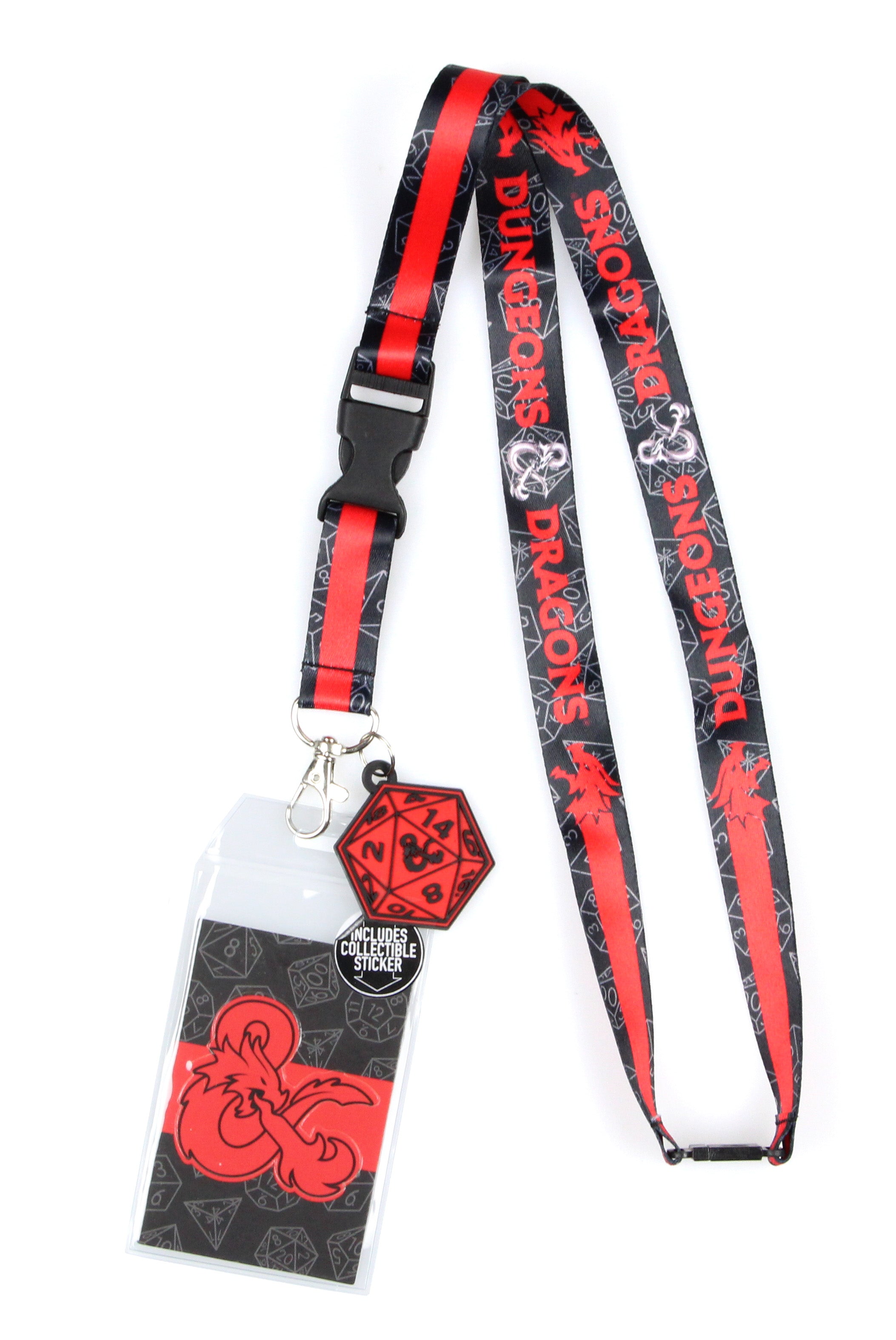 Dungeons and Dragons Logo Lanyard with D20 Dice Charm ID Badge Holder