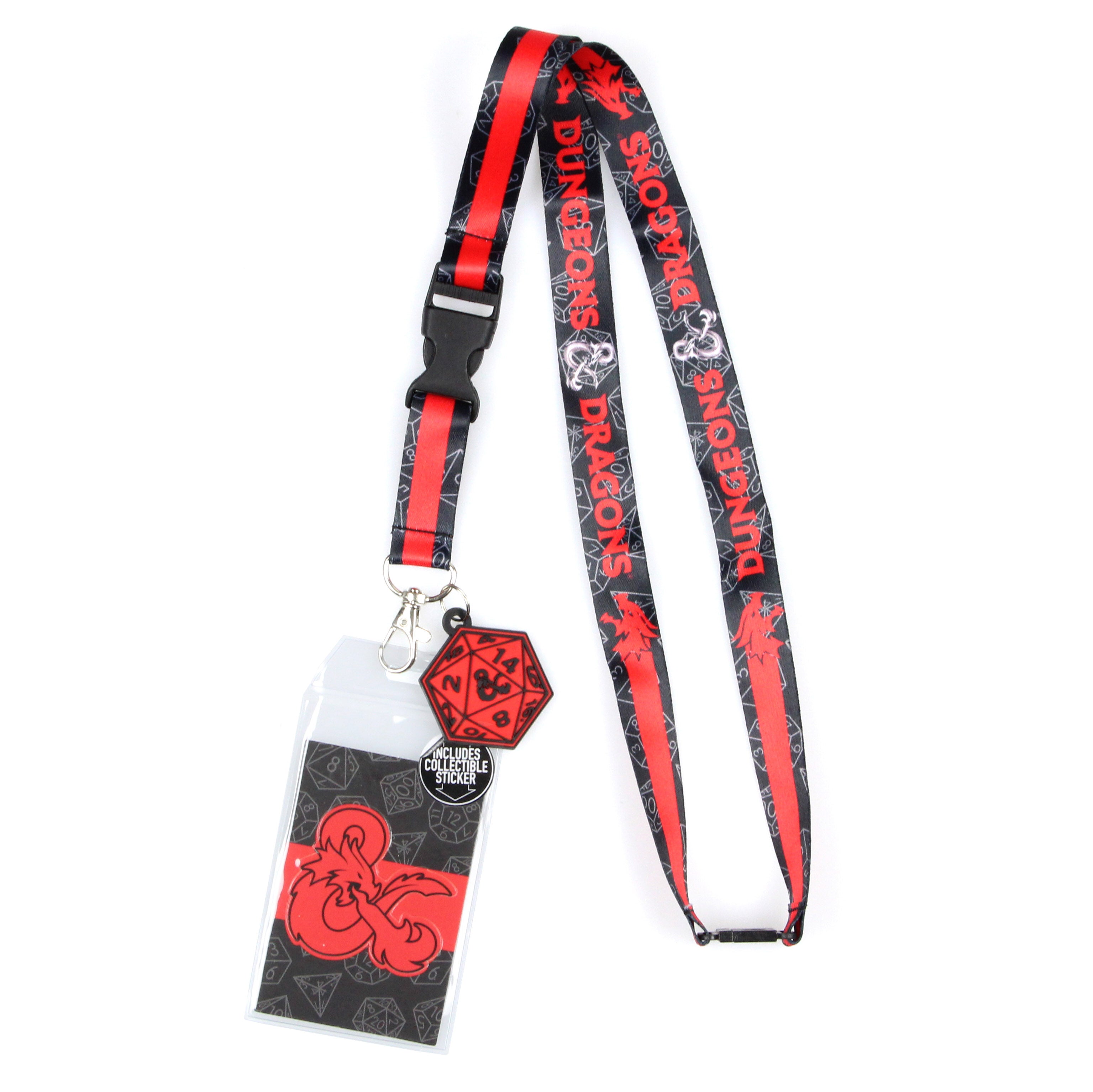 Dungeons and Dragons Logo Lanyard with D20 Dice Charm ID Badge Holder