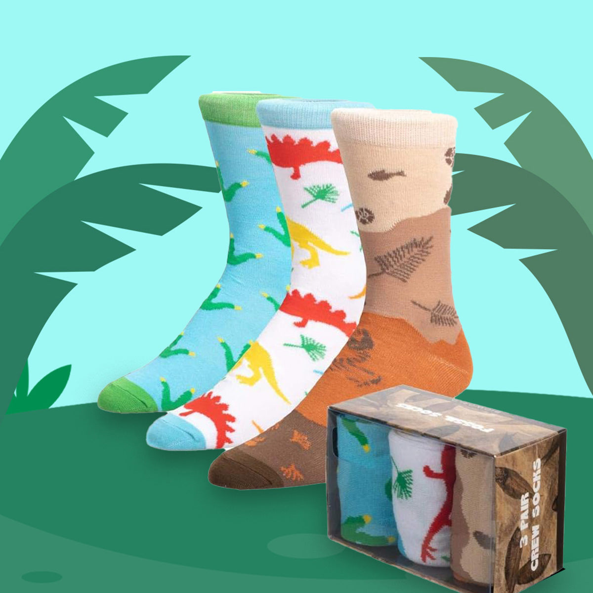 Dinosaur Paleontologist Mens' Fossil 3 Pair Crew Box Set