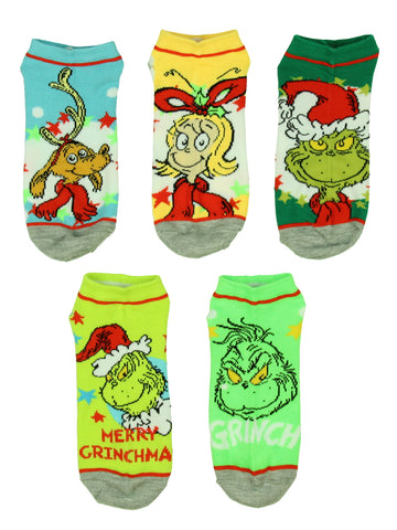 Dr. Seuss GRINCH Adult Holiday 5 Pack No Show Socks