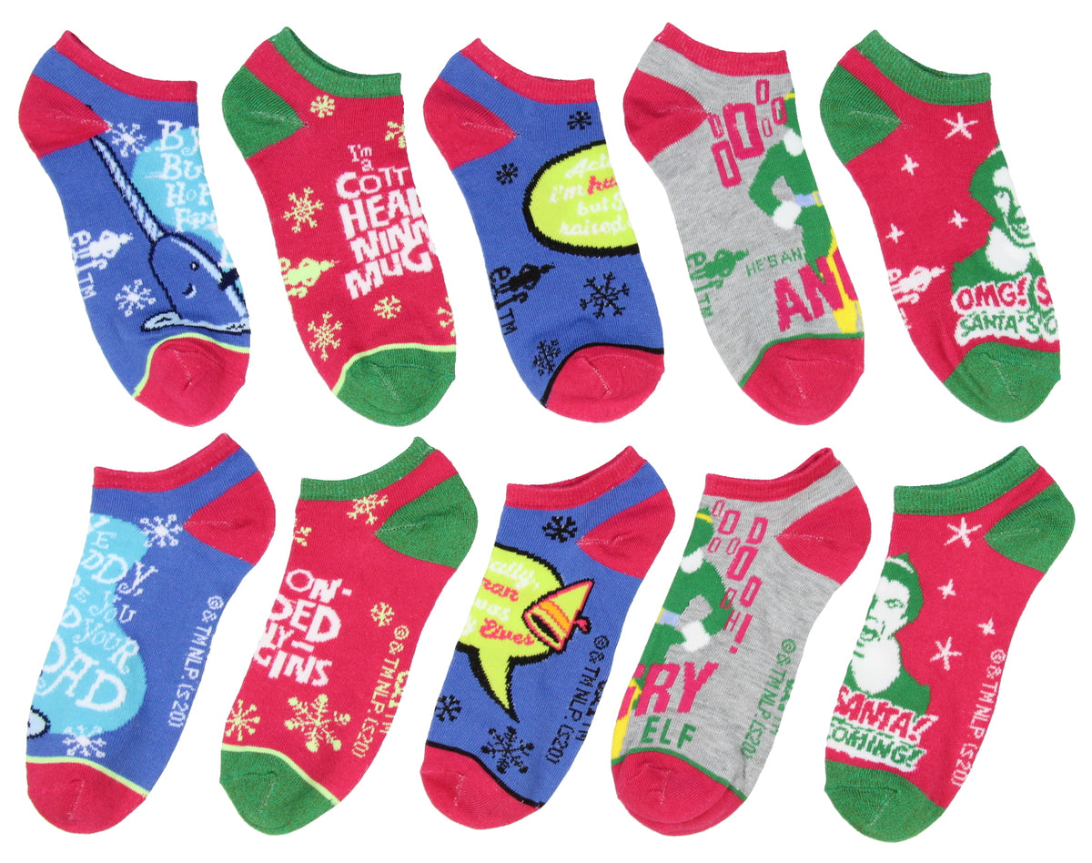 Elf The Movie Buddy The Elf Sayings 5 Pairs No Show Ankle Socks For Women