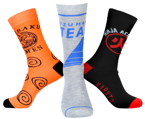 Naruto Shippuden Collection Men's Ichiraku Ramen Ninja Academy 3 Pair Crew Socks