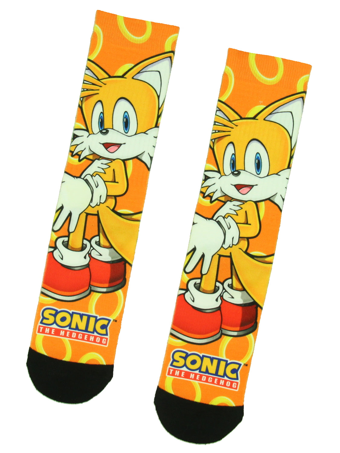 Sonic The Hedgehog Tails Character And Gold Rings Sublimated Crew Socks