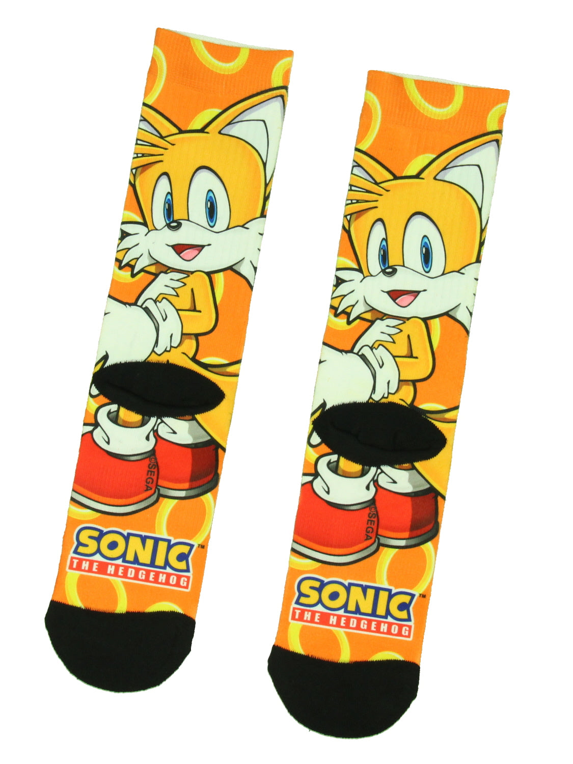 Sonic The Hedgehog Tails Character And Gold Rings Sublimated Crew Socks