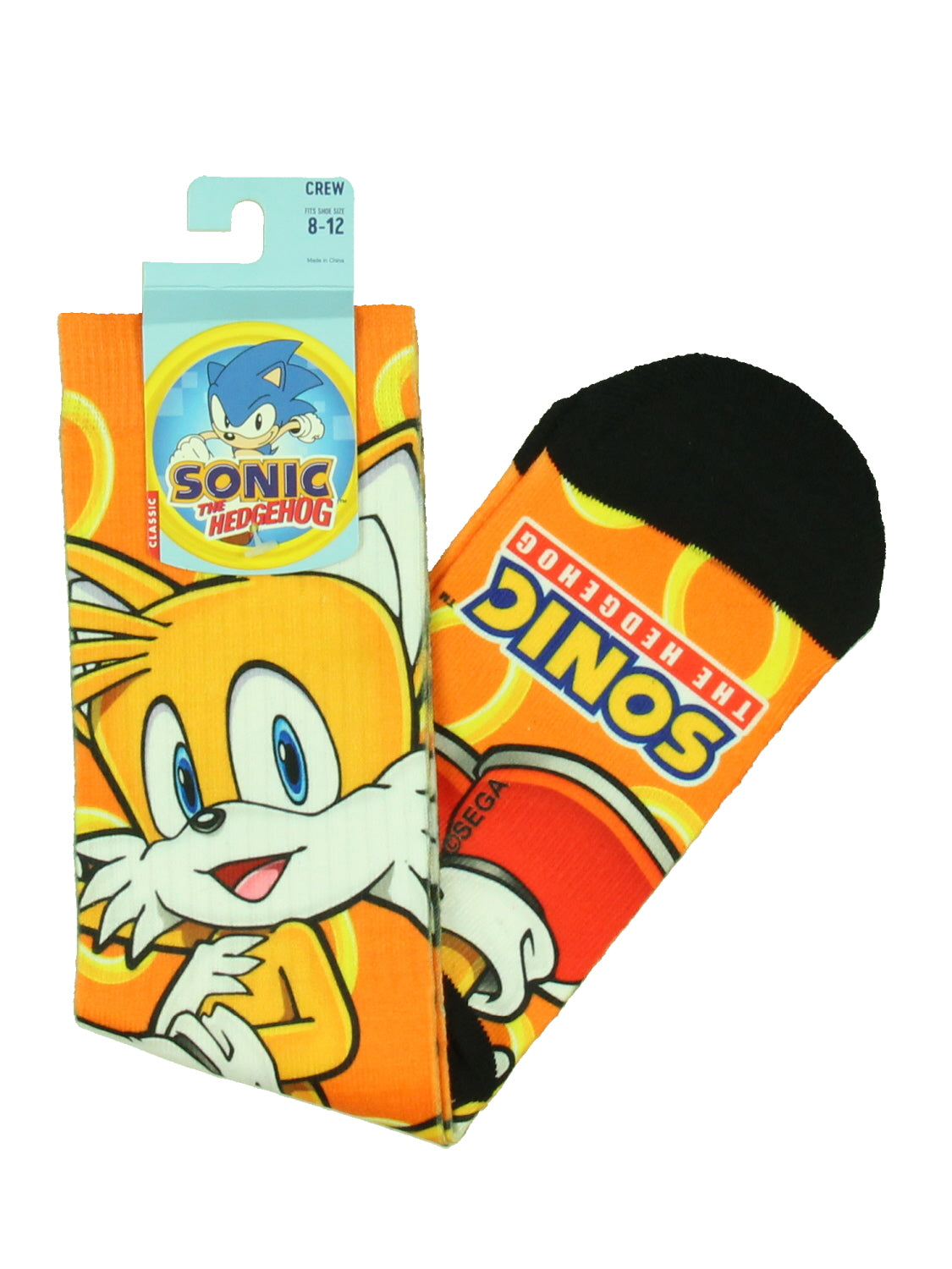 Sonic The Hedgehog Tails Character And Gold Rings Sublimated Crew Socks