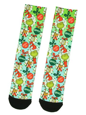 Dr Seuss GRINCH Naughty Or Nice Adult Holiday Mens? Sublimation Crew Socks