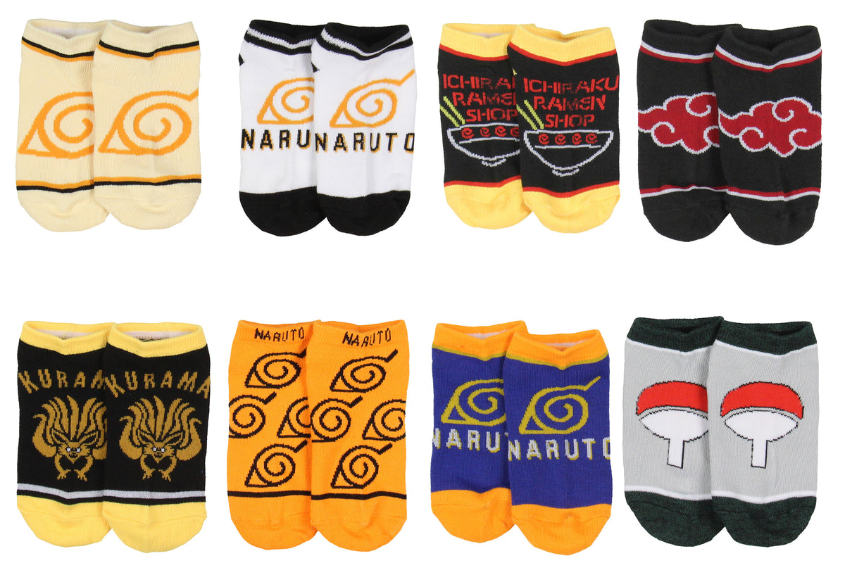 Naruto Shippuden Boy's Hidden Leaf Kanoha Anime Mix and Match Ankle Socks 8 Pair