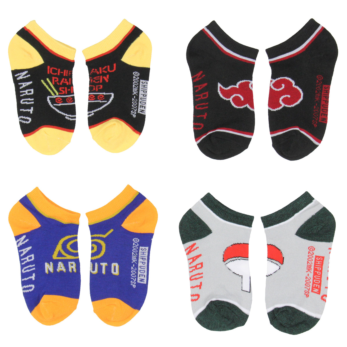 Naruto Shippuden Boy's Hidden Leaf Kanoha Anime Mix and Match Ankle Socks 8 Pair