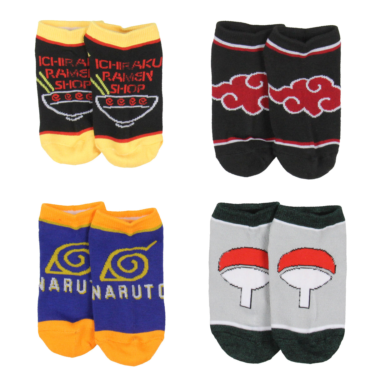 Naruto Shippuden Boy's Hidden Leaf Kanoha Anime Mix and Match Ankle Socks 8 Pair
