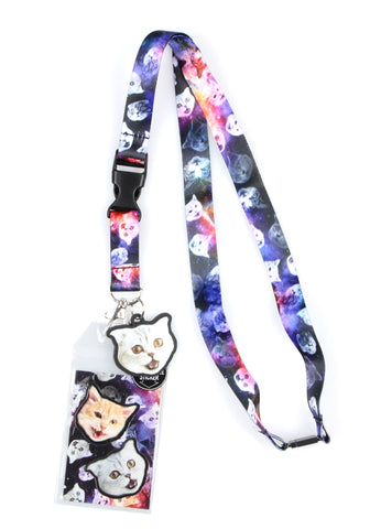 Space Cat Galaxy Breakaway Lanyard W/ Charm Clear ID Badge Holder Keychain