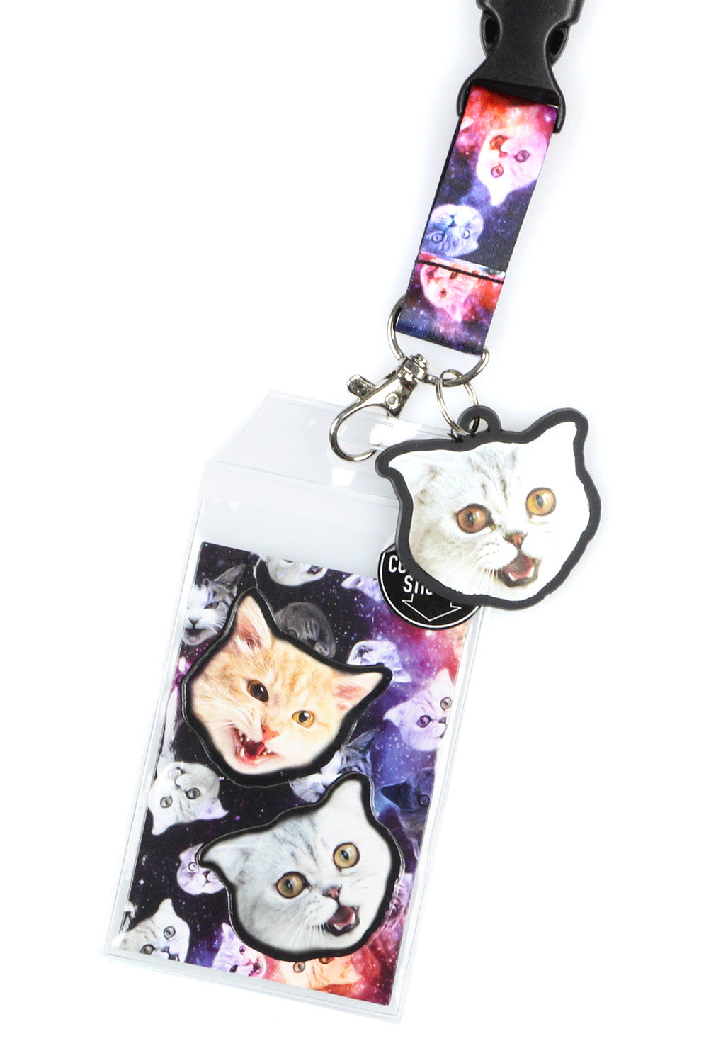 Space Cat Galaxy Breakaway Lanyard W/ Charm Clear ID Badge Holder Keychain