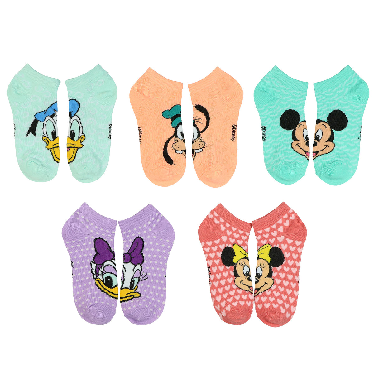 Disney Mickey Mouse & Friends Girls' 5-Pack No Show Ankle Socks, OSFM