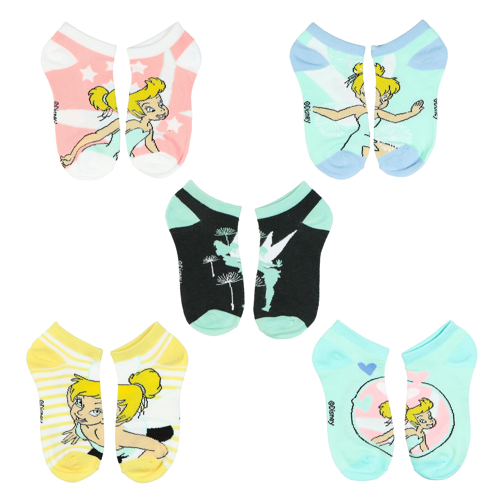 Disney Tinkerbell Socks Girl's 5-Pack Mix and Match Low Cut Ankle Socks, 5 Pair