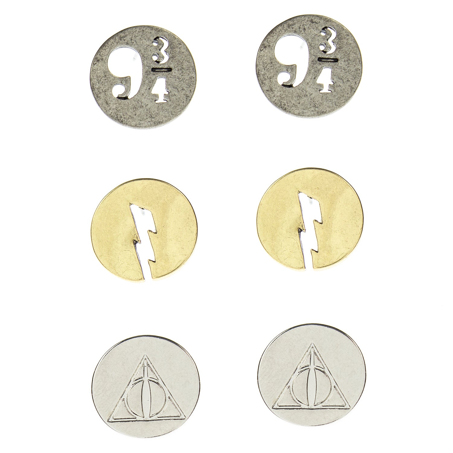 Harry Potter Earrings For Women 3 Pack 9 3/4 Lightning Bolt Scar Deathly Hallows