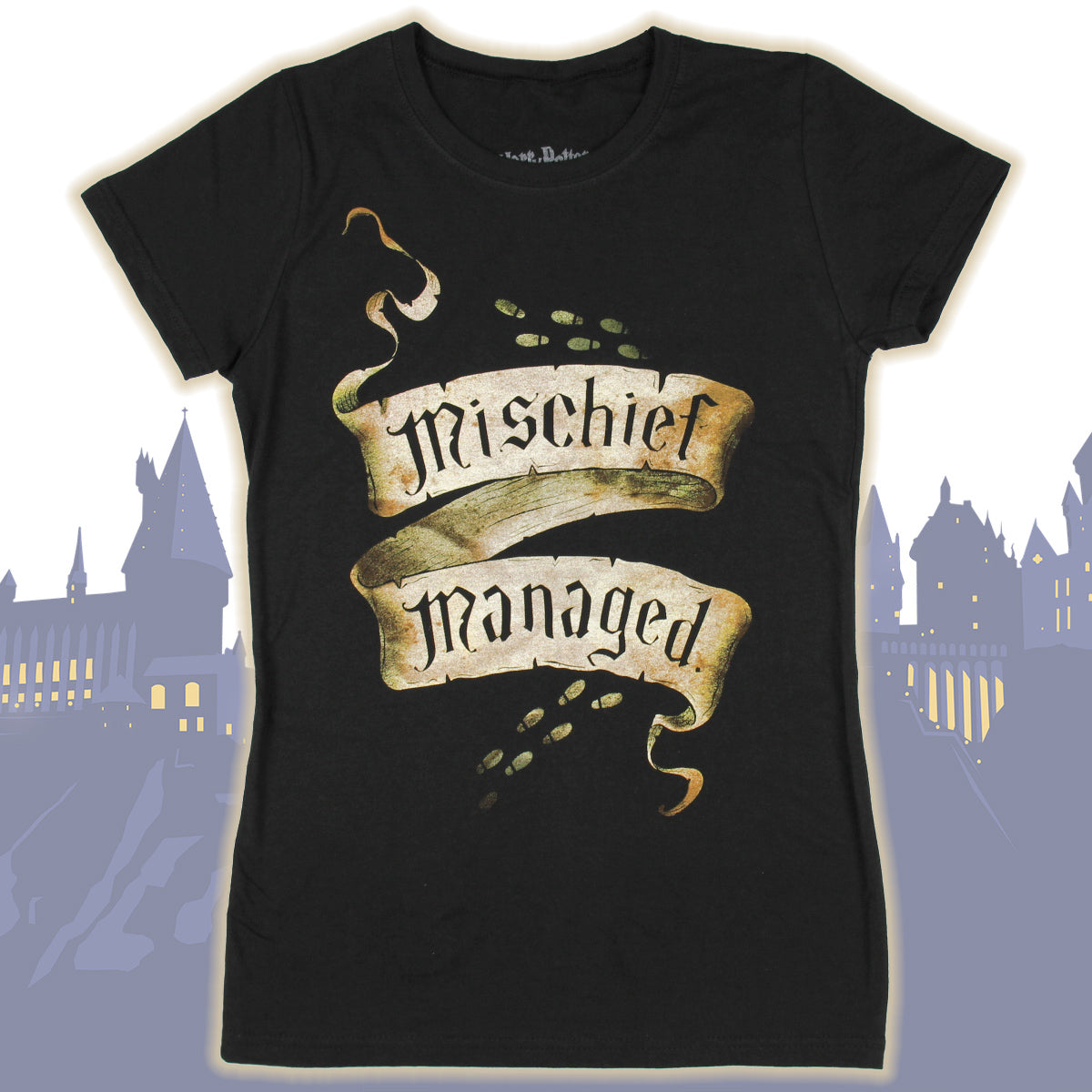 Harry Potter Marauders Map Mischief Managed Juniors T-shirt (Medium, Black) Adult
