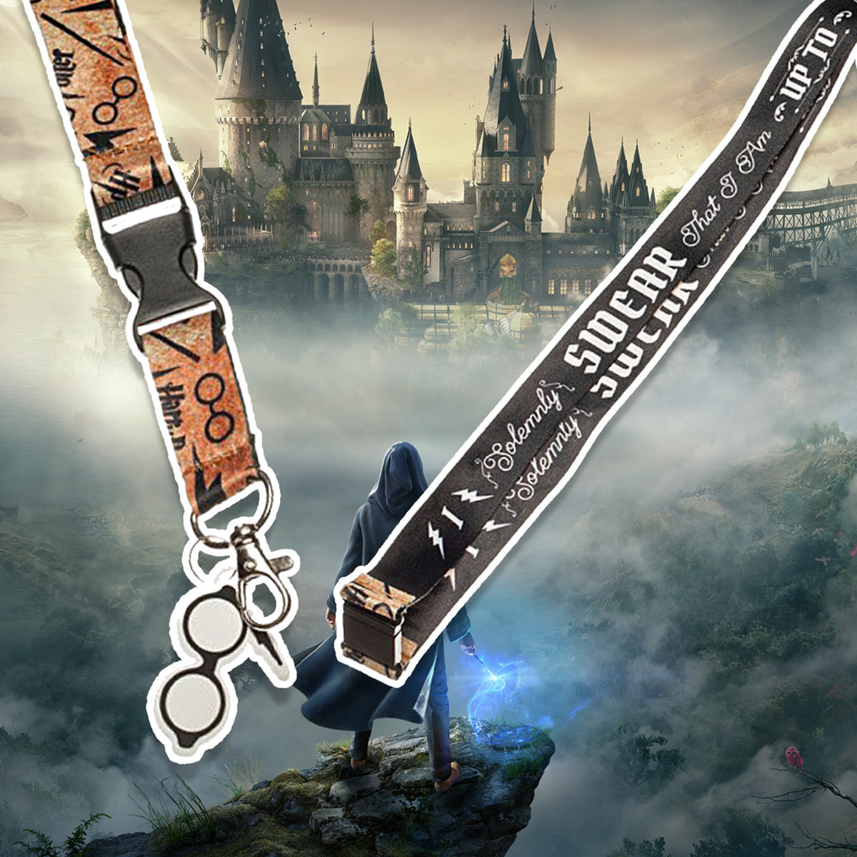 Harry Potter Solemnly Swear Keychain Lanyard ID Holder and Glasses Charm