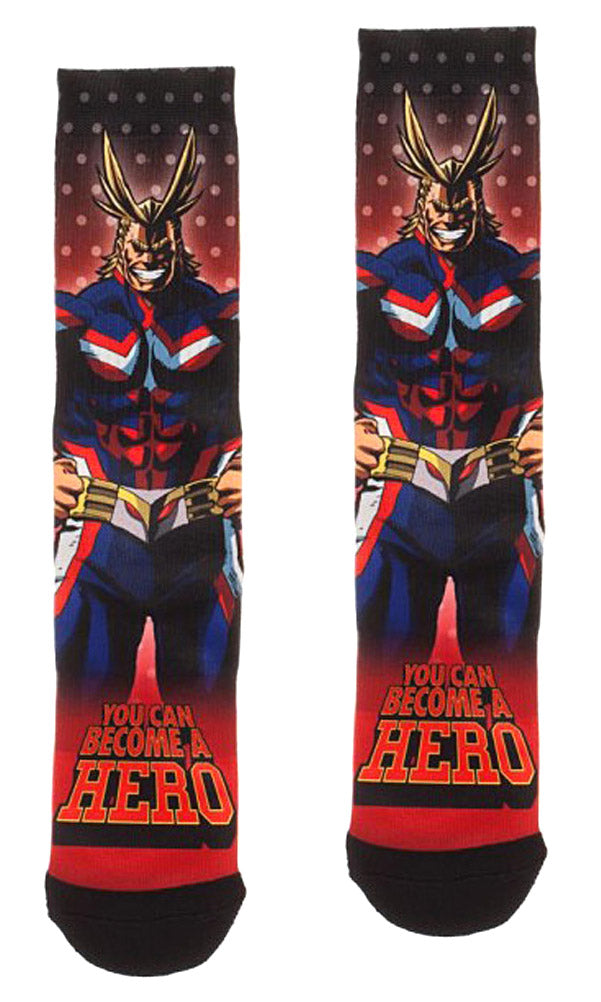 My Hero Academia Socks | All Might Mens Crew Socks | MHA Sublimated Crew Socks