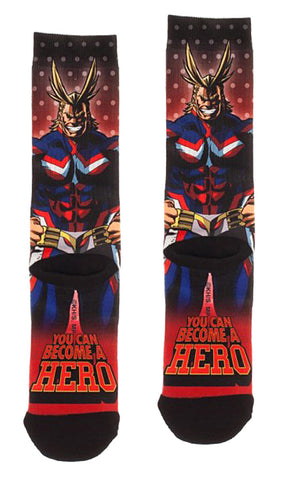My Hero Academia Socks | All Might Mens Crew Socks | MHA Sublimated Crew Socks