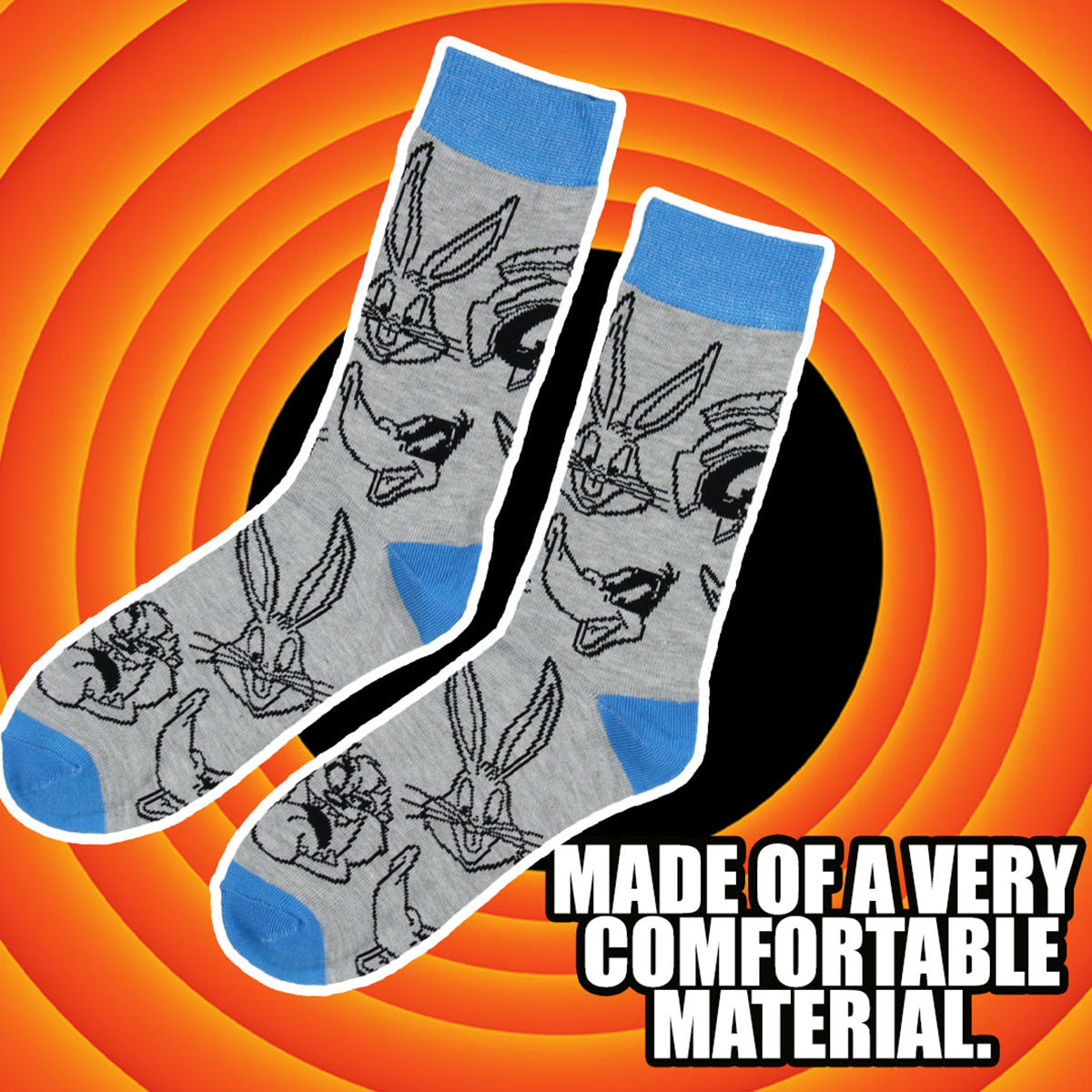 Looney Tunes Socks Character Faces Allover Print Knit Crew Socks
