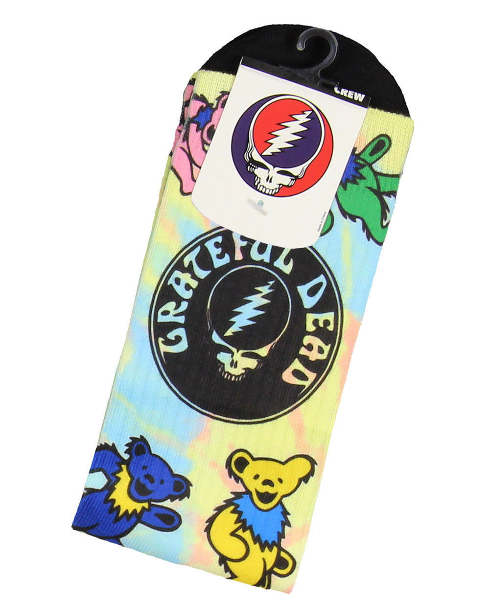 Grateful Dead Men's Steal Your Face Logo Dancing Bear Tie-Dye Crew Socks
