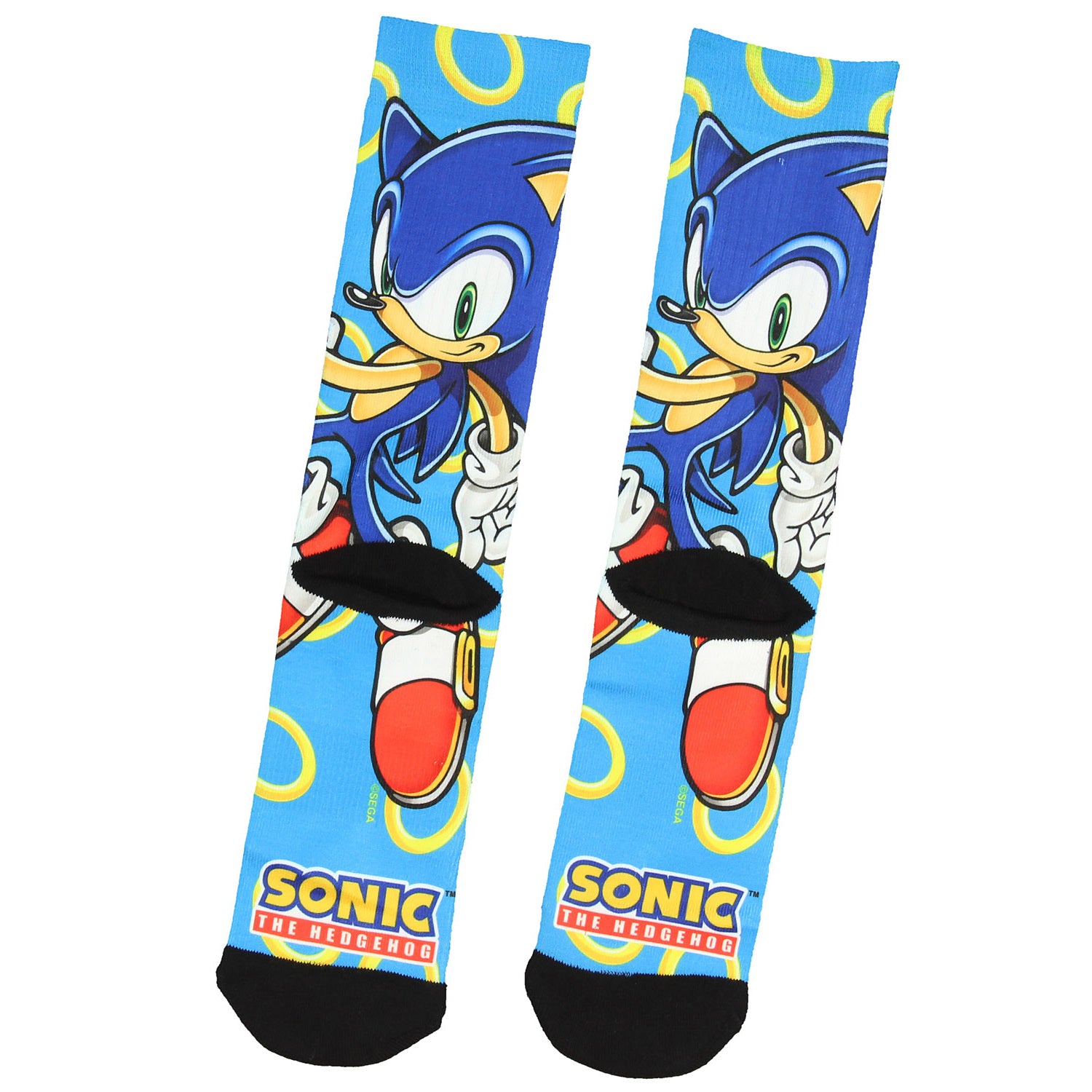 Sonic The Hedgehog Character Gold Rings Sublimated Crew Socks Mid-Calf