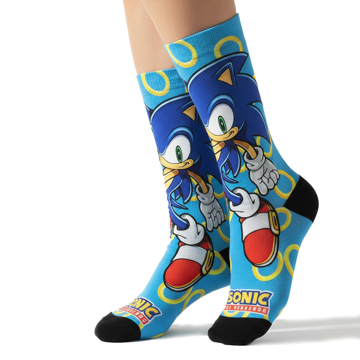 Sonic The Hedgehog Character Gold Rings Sublimated Crew Socks Mid-Calf
