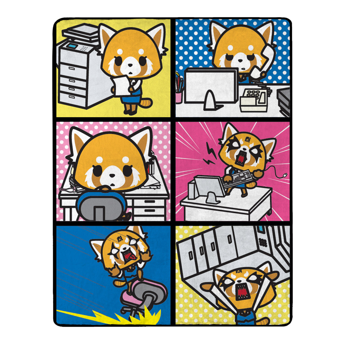 Aggretsuko Typical Monday Split Personality Squares Super Plush Throw Blanket