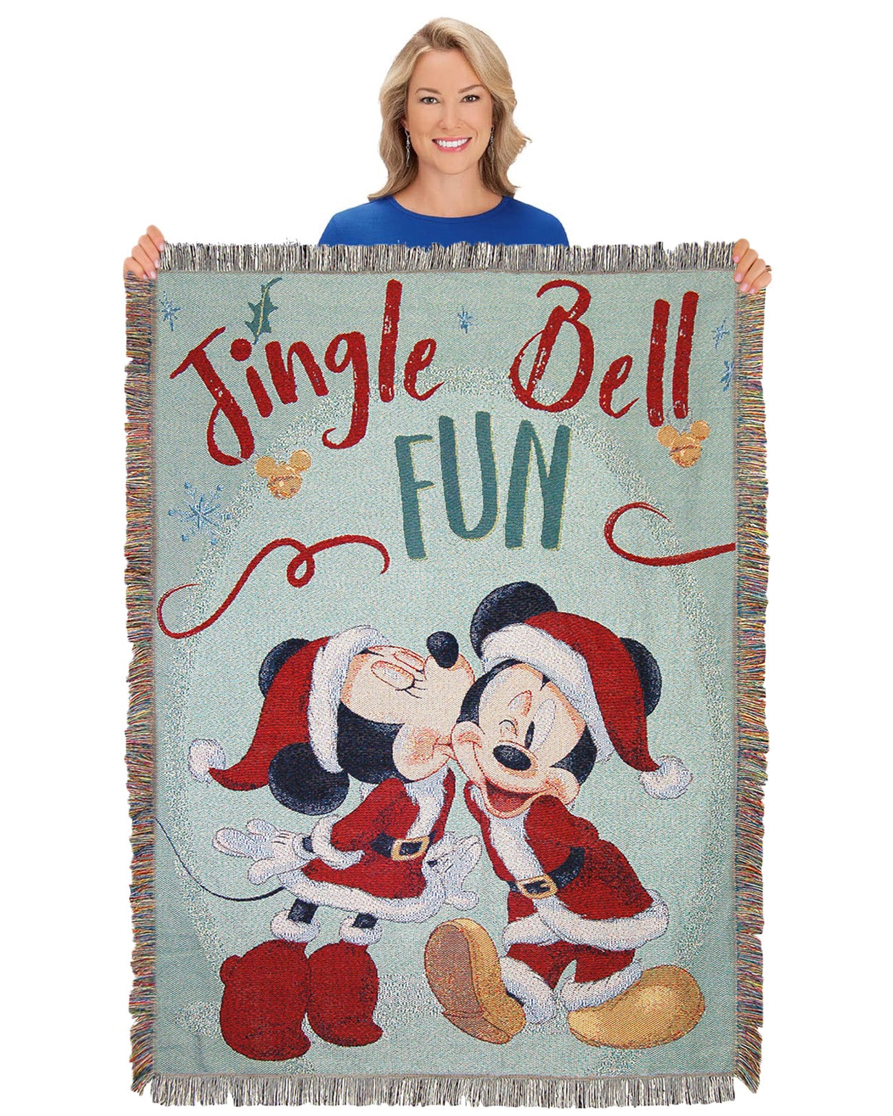 Northwest Mickey Mouse Woven Tapestry Throw Blanket, 48" x 60", Jingle Bell Fun