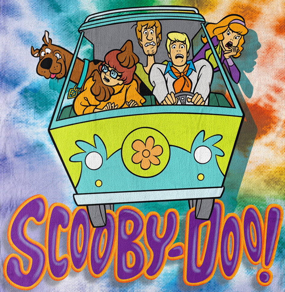 Scooby Doo Tie Dye Gang Mystery Machine Fleece Super Plush Throw Blanket 46" x 60" (117cm x 152cm)