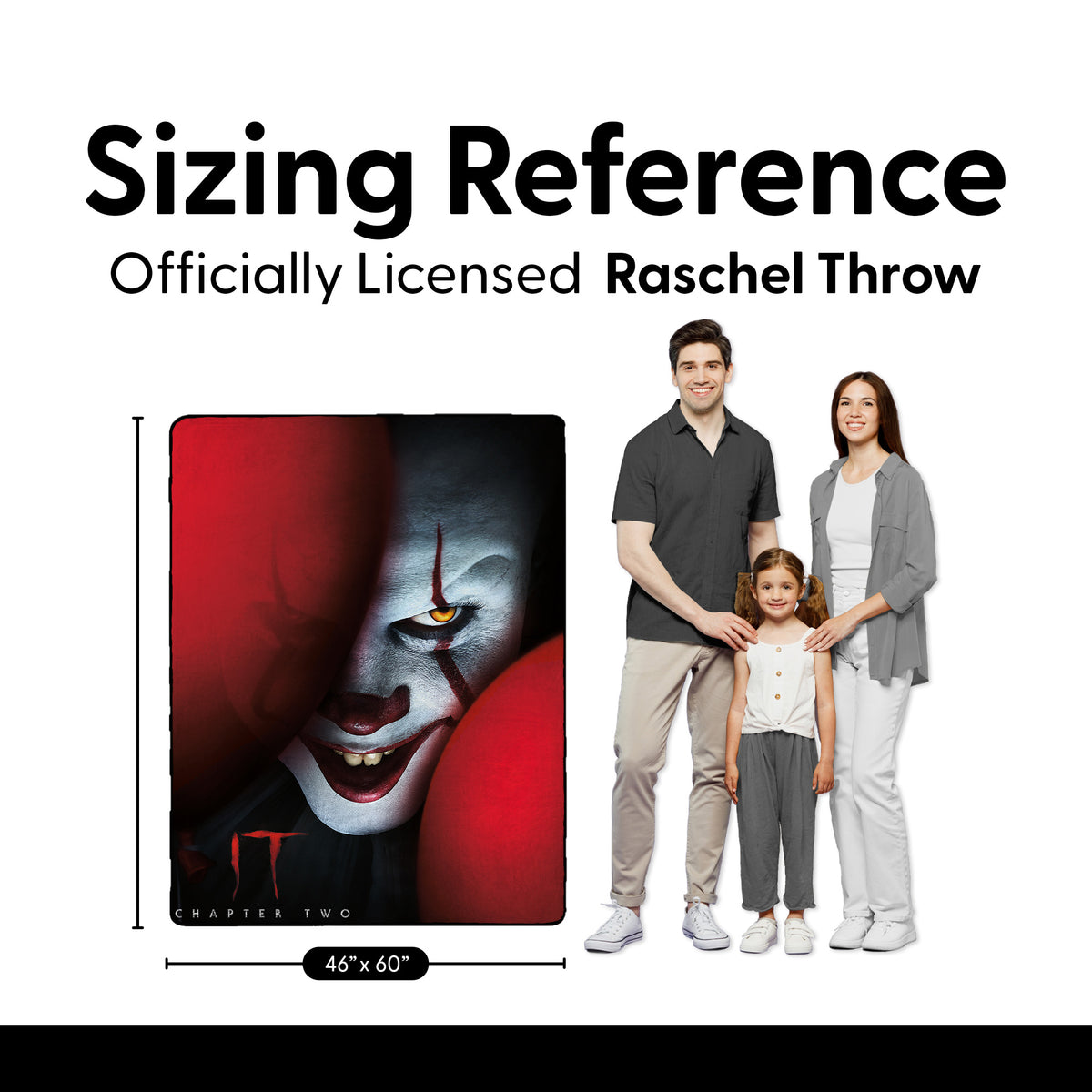 IT Chapter 2 Pennywise the Clown Super Plush Throw Blanket 46" x 60" (117cm x 152cm)