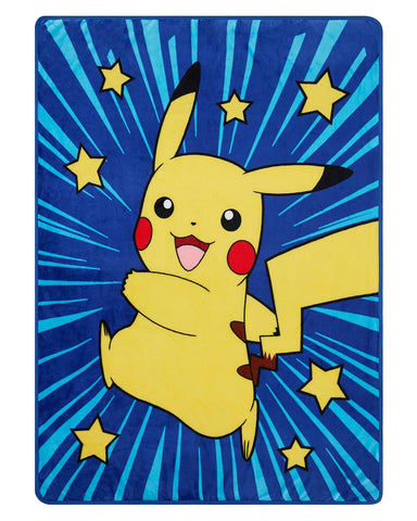 Pokemon Pikachu Light Beams and Stars Throw Blanket 46"x 60" Soft Fleece Blanket