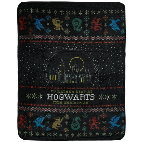 Harry Potter I'd Rather Stay At Hogwarts Holiday Plush Throw Blanket 46' x 60'
