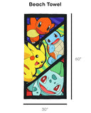 Pokemon Beach Towel Pikachu Charmander Bulbasaur Squirtle 30"x60"