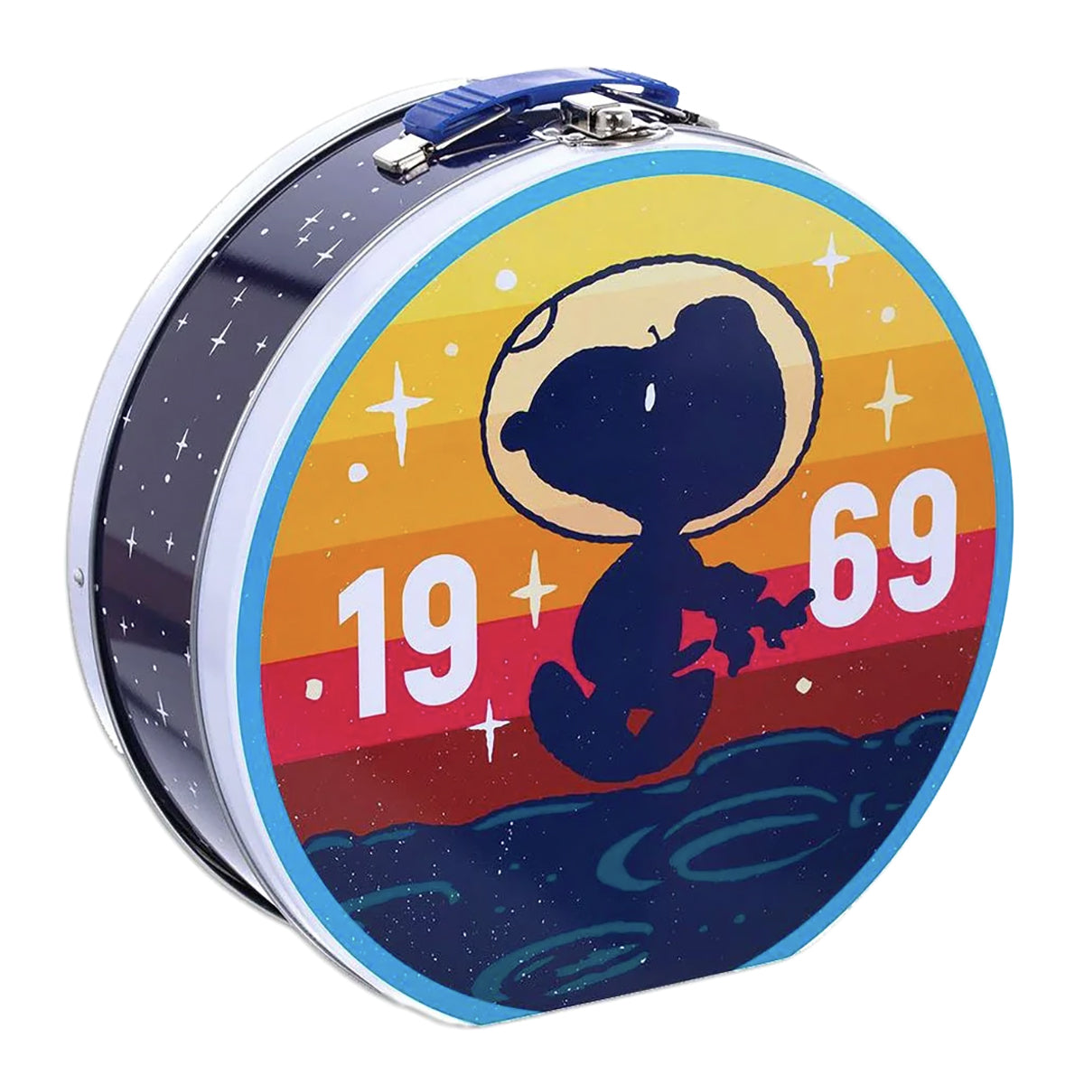 Peanuts Snoopy Lunch Box NASA 1969 Astronaut Round Tin Tote