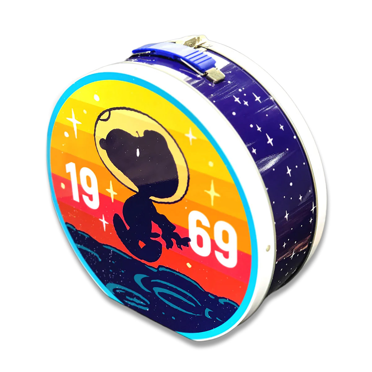 Peanuts Snoopy Lunch Box NASA 1969 Astronaut Round Tin Tote