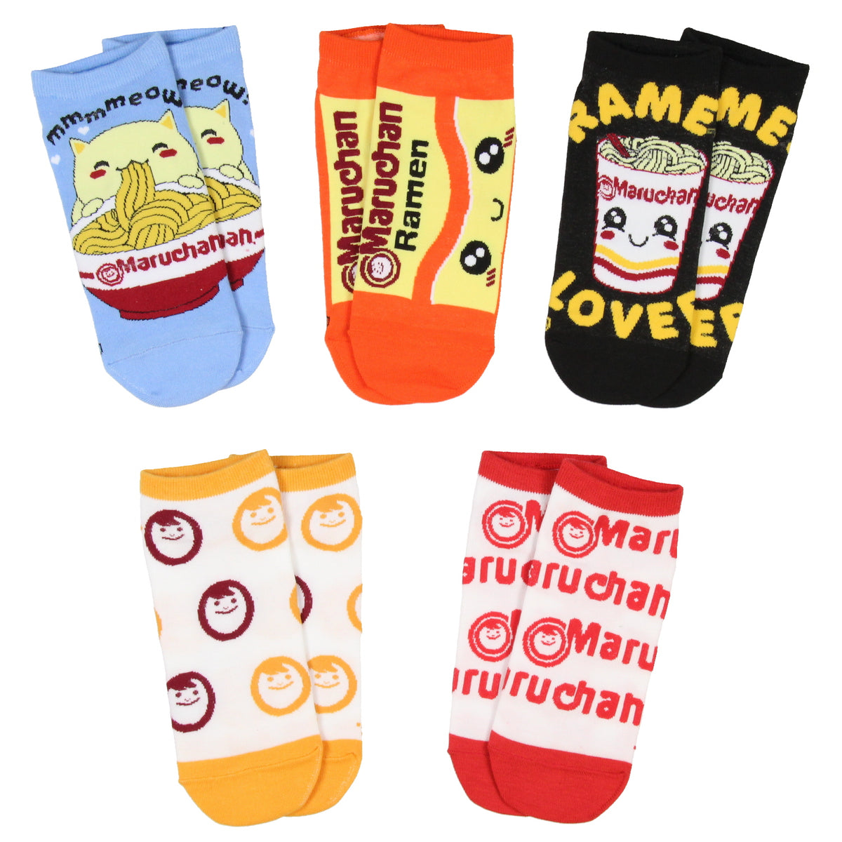 Maruchan Ramen Noodles Face Logo Adult 5 Pair No-Show Socks