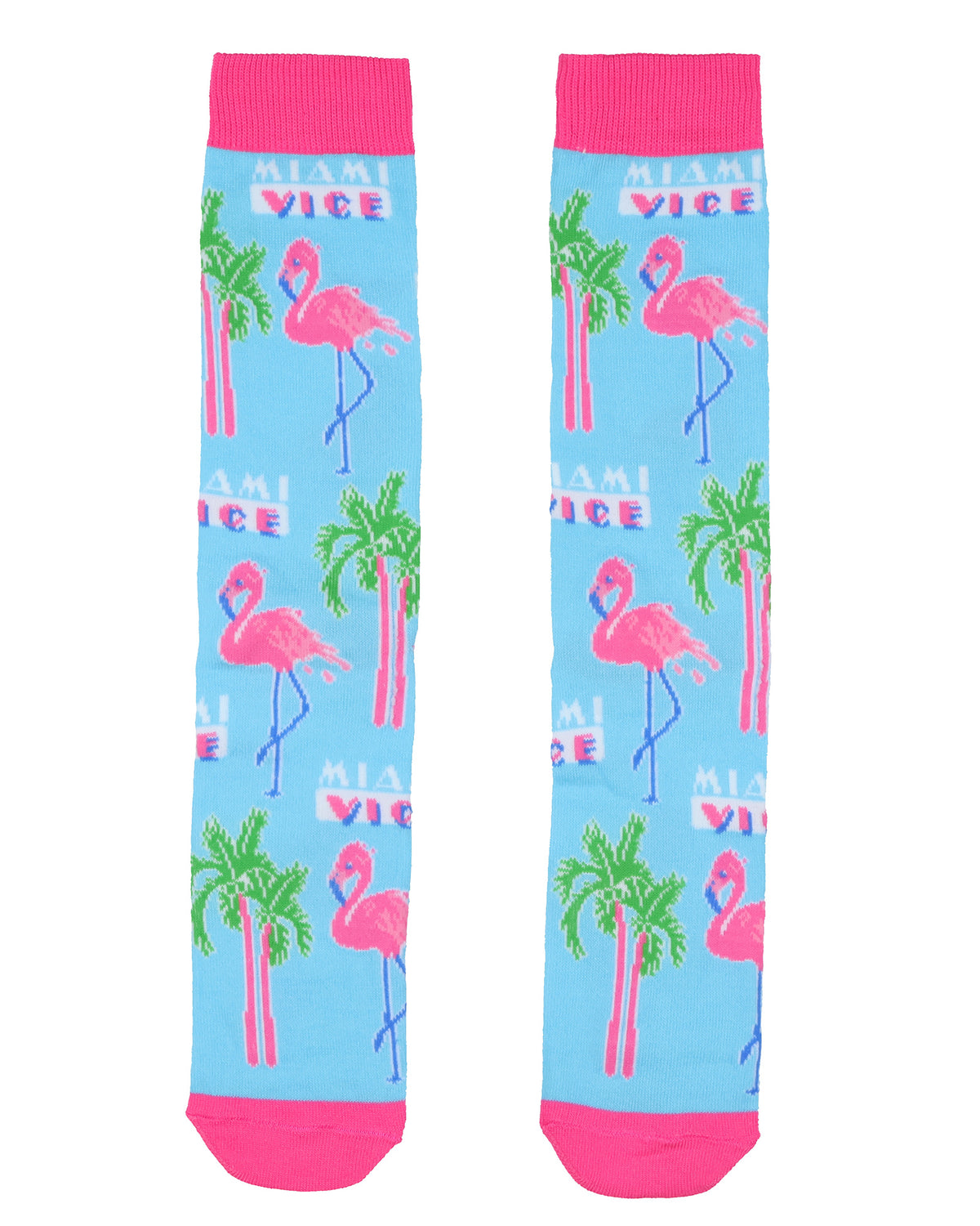 Miami Vice Socks Men's Flamingos and Palms All Over Design Crew Socks