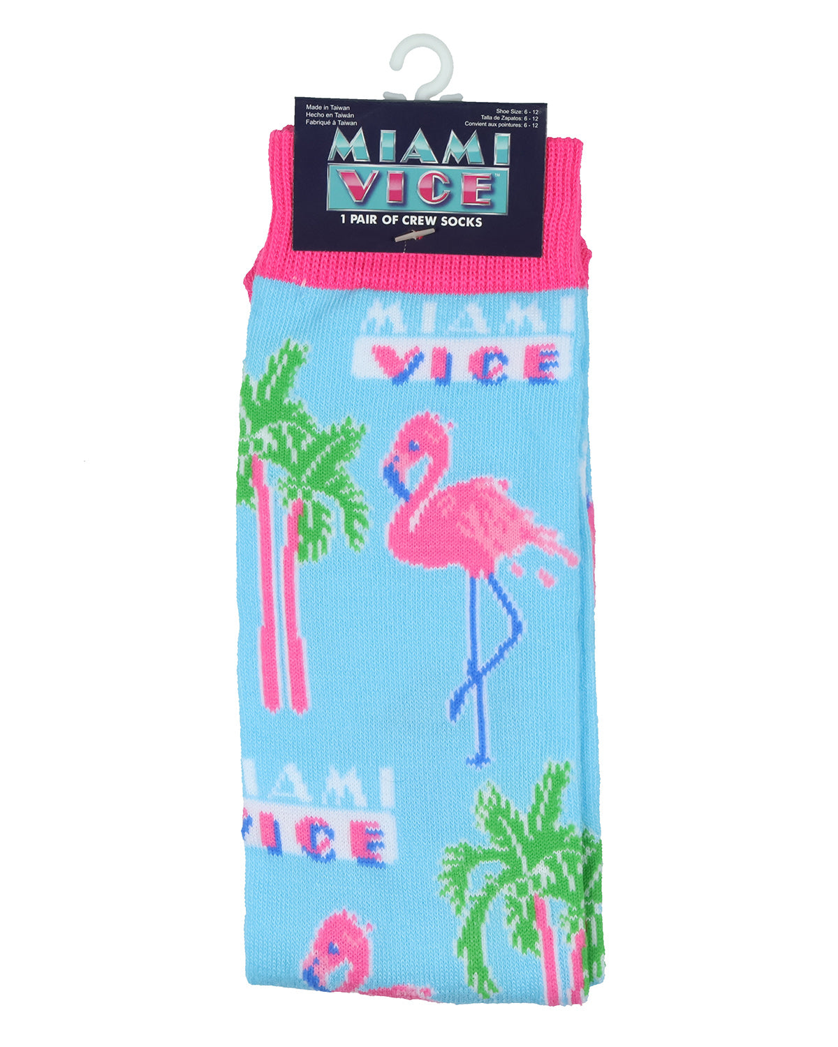 Miami Vice Socks Men's Flamingos and Palms All Over Design Crew Socks