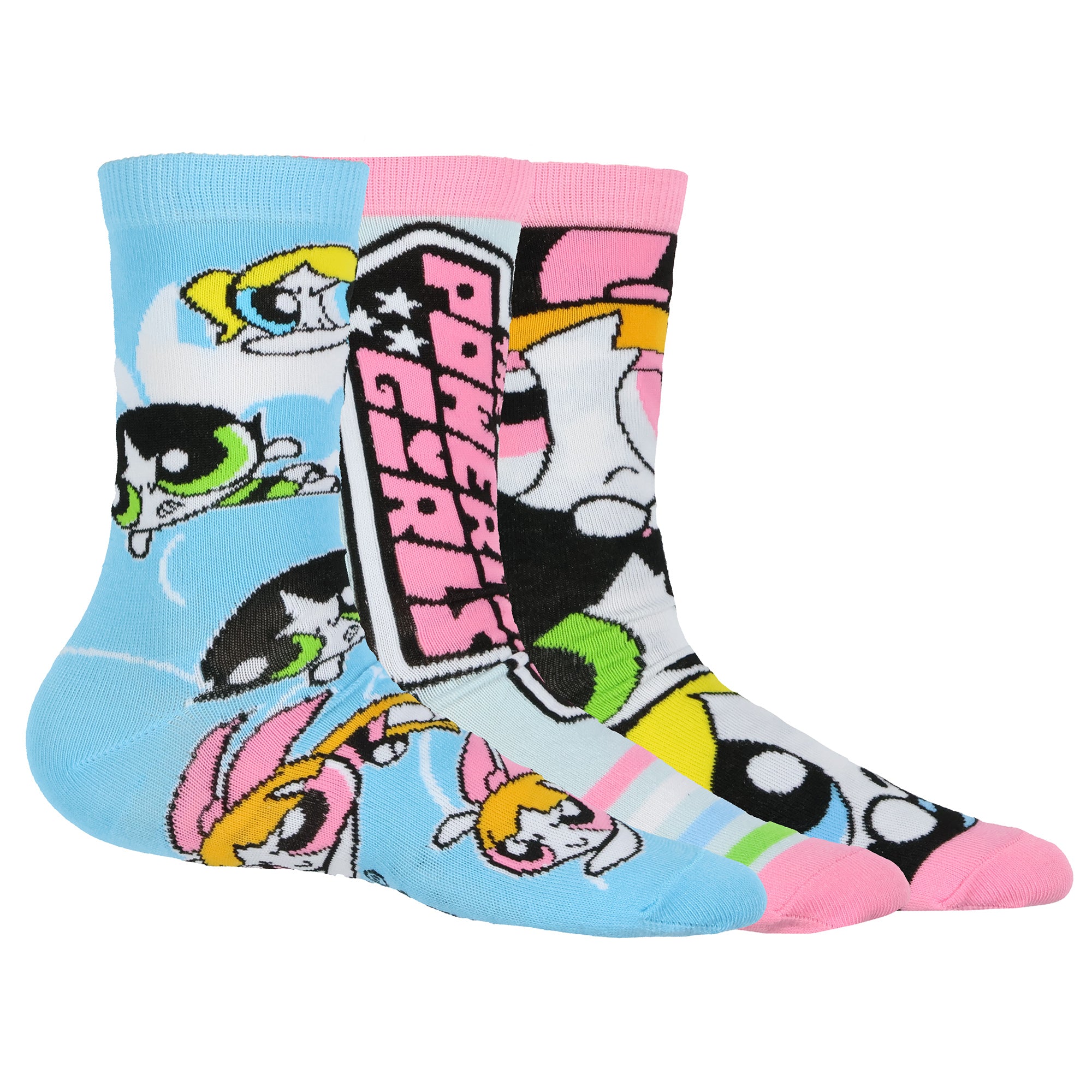 The Powerpuff Girls Socks Women's Blossom Buttercup Bubbles 3-Pair Crew Socks