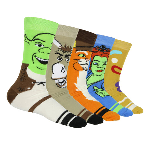 Dreamworks Shrek Socks Men's Character Face Designs 5-Pair Crew Socks
