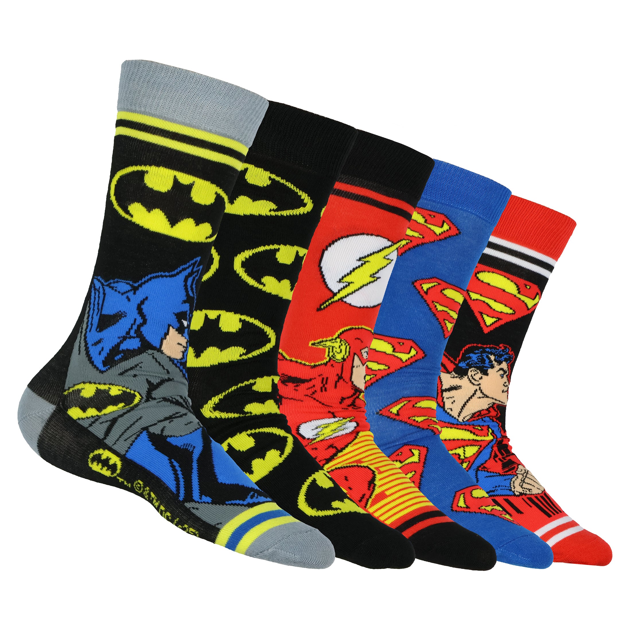 DC Comics Justice League Socks Batman Superman The Flash 5-Pair Crew Sock Set