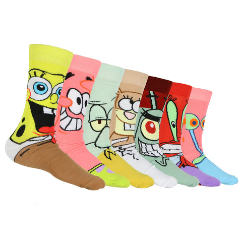 Spongebob SquarePants Socks Men's Character Face Designs 7-Pair Crew Socks