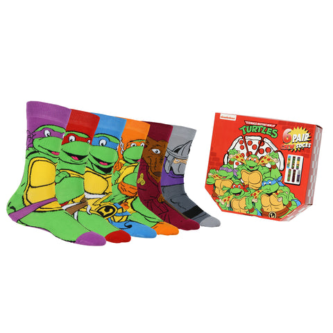 Teenage Mutant Ninja Turtles Adult 6 Pair Crew Socks in Pizza Gift Box (6-12)