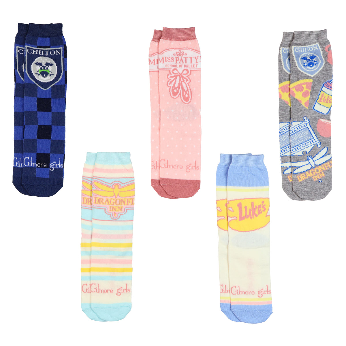 Gilmore Girls Assorted Designs Women's 5-Pack Crew Socks Size 4-10, 5 Pair